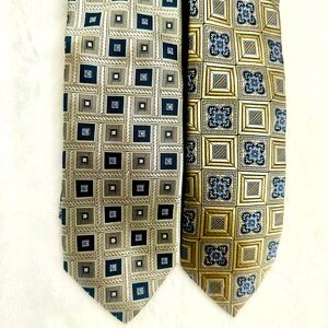 2 Men’s Designer Handmade Textured Silk Ties Geometric Luxury Old Money Corp Dad